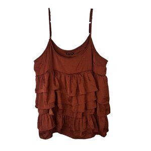 Who What Wear Ruffled Top Rust Clay Color Tank Top Large Women’s Satin Look 1A